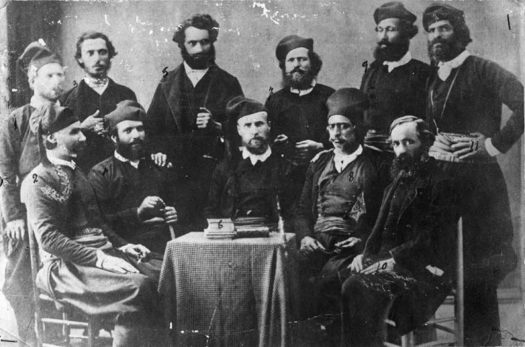 Representatives of the Cretan Revolutionary Committee to the Greek Parliament (May 1868). Seated in the centre is French volunteer Gustave Flourens