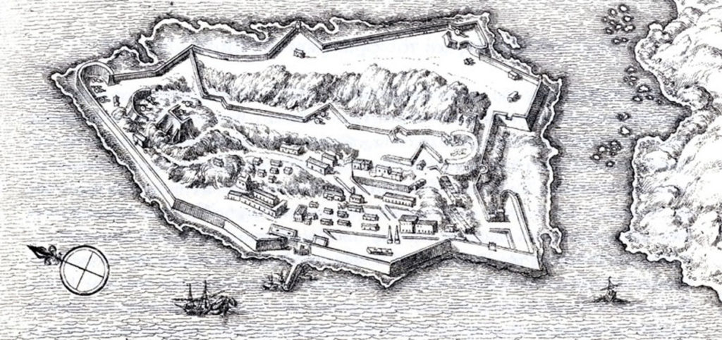 The fortress of Spinalonga (O. Dapper, 1688)