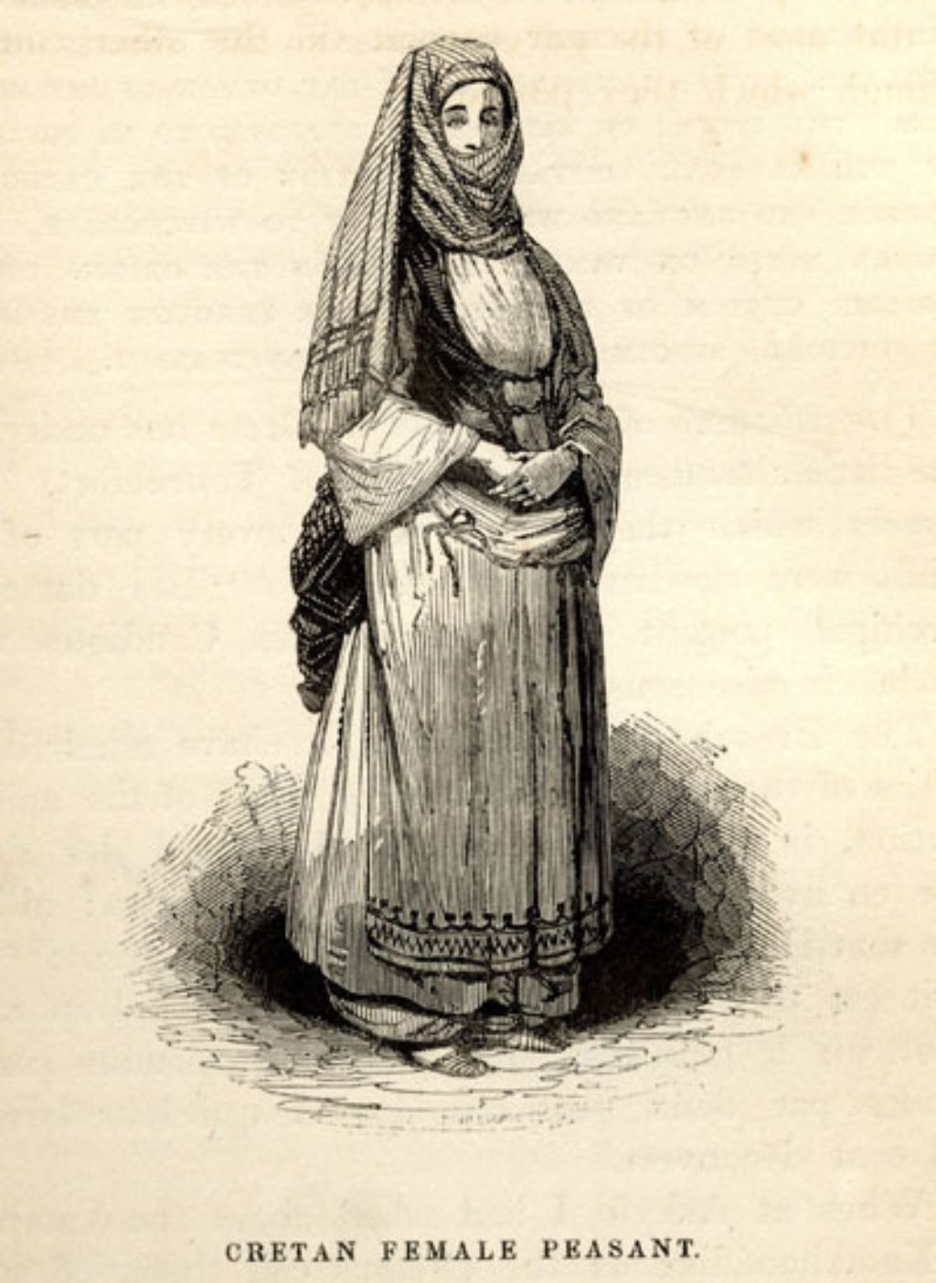 One of the few depictions of a Cretan woman in the early 19th century (R. Pashley, 1834)